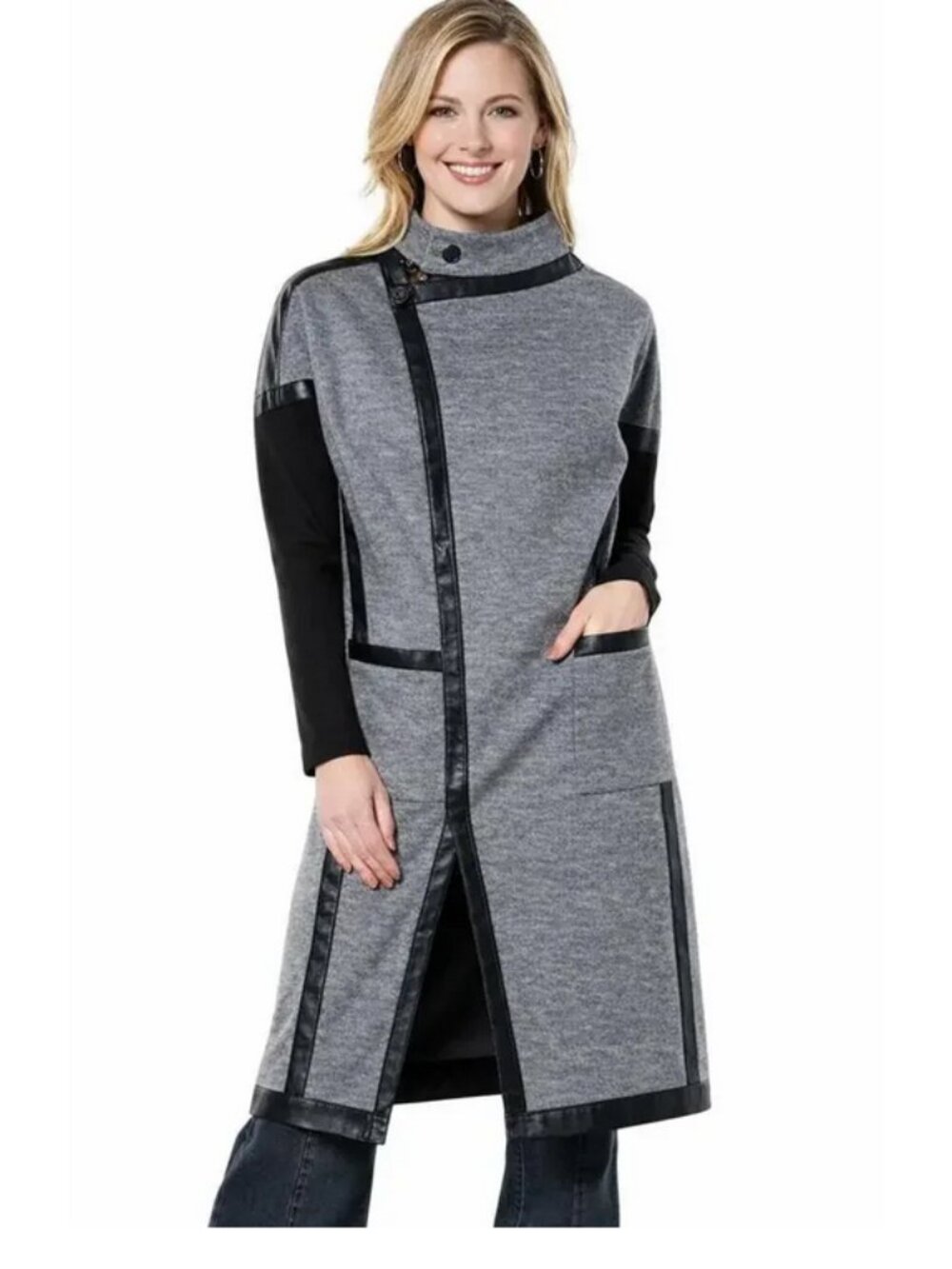 G by Giuliana Women's Faux Leather Trim Coat Gray Size XS